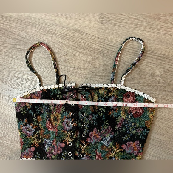 Floral tapestry lace-up corset vintage-style fairycore bustier tank top - Picture 6 of 10